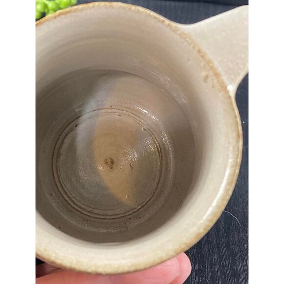 Studio Pottery Clay Mug JT Applied Leaf and Vine Design Cream Ribbed - Picture 7 of 9